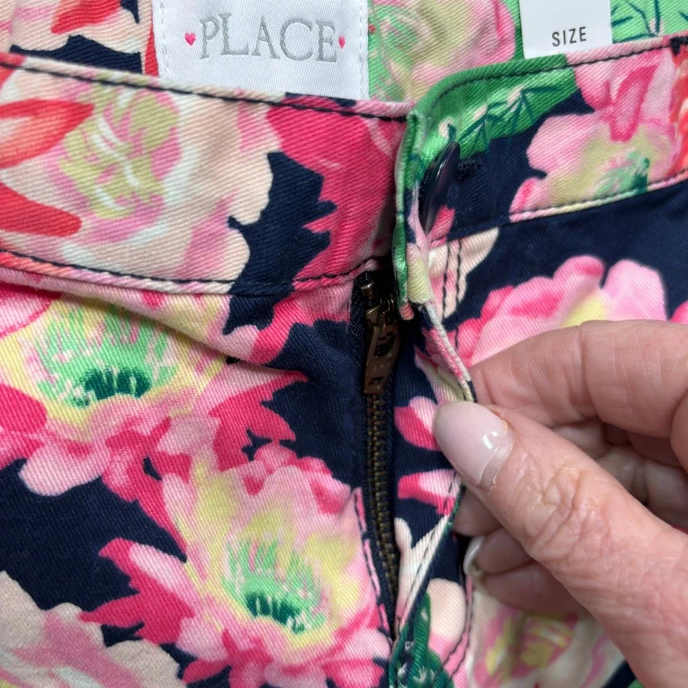 The Childrens Place Girls Size‎ 14 Cactus Floral Shorts Navy Pink Cotton #617